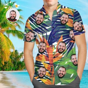 Custom Face Hawaiian Shirt Comic Leaves Personalized Tee For Husband  - Thelegend59