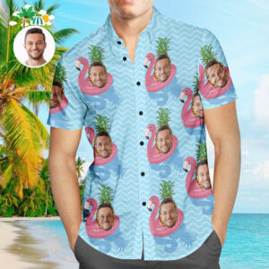 Custom Face Hawaiian Shirt Cool Flamingo Personalized Aloha Beach Hawaiian Shirts For Men  - Thelegend59