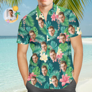 Custom Face Hawaiian Shirt Cute Pink Flowers Summer Hawaiian Shirts Gift For Men  - Thelegend59