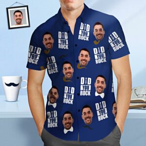 Custom Face Hawaiian Shirt Dad You Rock Blue Personalised Father'S Day Hawaiian Shirts Gift For Dad  - Thelegend59