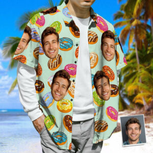Custom Face Hawaiian Shirt Doughnuts Casual Tropical Summer Beach Hawaiian Shirts Unisex  - Thelegend59