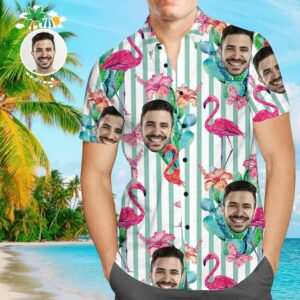 Custom Face Hawaiian Shirt Face &Amp; Leaves Personalized Tee For Husband  - Thelegend59