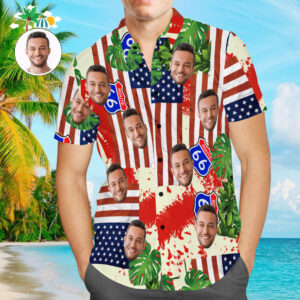 Custom Face Hawaiian Shirt Flag Route 66 Aloha Beach Hawaiian Shirts Gift For Him  - Thelegend59