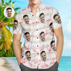 Custom Face Hawaiian Shirt Flamingo Paradise Personalized Aloha Beach Hawaiian Shirts For Men  - Thelegend59