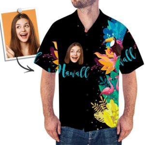 Custom Face Hawaiian Shirt For Men Black Hawaiian Shirts  - Thelegend59