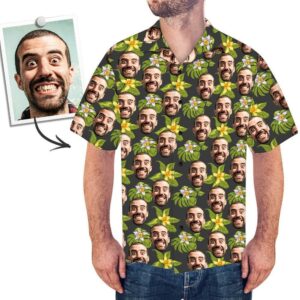 Custom Face Hawaiian Shirt For Men Green Flowers  - Thelegend59