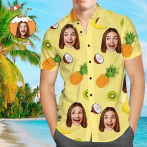 Custom Face Hawaiian Shirt Fruits Personalized Tee For Husband  - Thelegend59