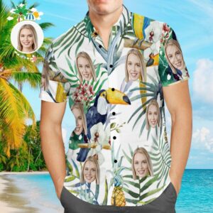Custom Face Hawaiian Shirt Funny Bird Design Aloha Beach Hawaiian Shirts  - Thelegend59