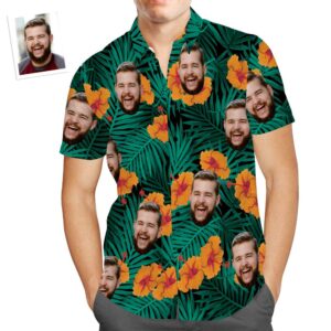 Custom Face Hawaiian Shirt Hibiscus Flower Funny Beach Hawaiian Shirts Gift For Men  - Thelegend59