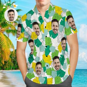 Custom Face Hawaiian Shirt Leaves Aloha Beach Hawaiian Shirts  - Thelegend59