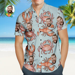 Custom Face Hawaiian Shirt Lobster And Edible Crab Personalized Face Hawaiian Shirts  - Thelegend59
