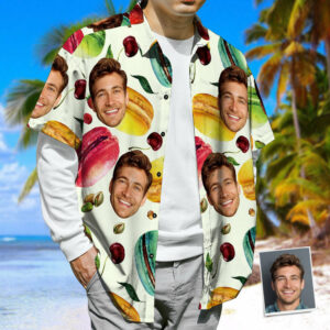 Custom Face Hawaiian Shirt Macaron Recipe &Amp; Cherries Casual Tropical Button-Down Hawaiian Shirts  - Thelegend59