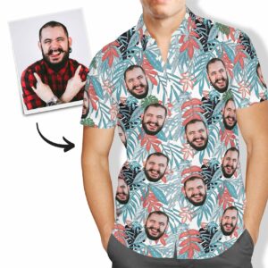 Custom Face Hawaiian Shirt Men'S All Over Print Leaves - For Men And Women - Kids  - Thelegend59