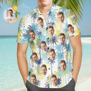 Custom Face Hawaiian Shirt Multicolor Coconut Tree Funny Beach Hawaiian Shirts For Men  - Thelegend59