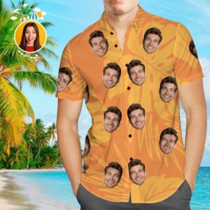 Custom Face Hawaiian Shirt Orange Personalized Tee For Husband  - Thelegend59