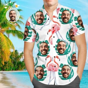 Custom Face Hawaiian Shirt Palm Leaves Personalized Tee For Husband  - Thelegend59