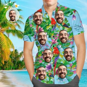 Custom Face Hawaiian Shirt Parrot Personalized Tee For Husband  - Thelegend59
