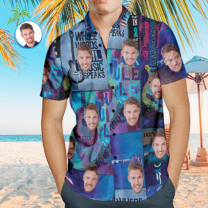 Custom Face Hawaiian Shirt Personalized Music Style Hawaiian Shirts Gift - Cool Guitar  - Thelegend59