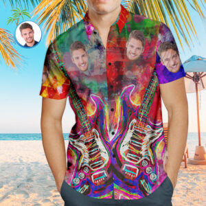 Custom Face Hawaiian Shirt Personalized Music Style Hawaiian Shirts Gift - Guitar  - Thelegend59