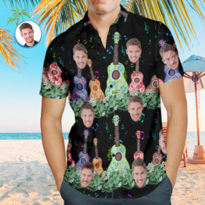 Custom Face Hawaiian Shirt Personalized Music Style Hawaiian Shirts Gift - Music Guitar  - Thelegend59