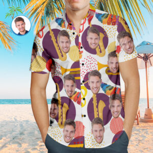 Custom Face Hawaiian Shirt Personalized Music Style Hawaiian Shirts Gift - Saxophone  - Thelegend59
