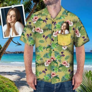 Custom Face Hawaiian Shirt Personalized Photo Fake Pocket Hawaiian Shirts Flowers  - Thelegend59