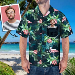 Custom Face Hawaiian Shirt Personalized Photo Fake Pocket Hawaiian Shirts Green Leaf  - Thelegend59