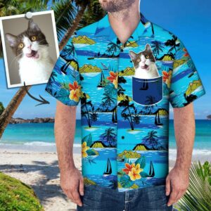 Custom Face Hawaiian Shirt Personalized Photo Fake Pocket Hawaiian Shirts Sailing Tree  - Thelegend59