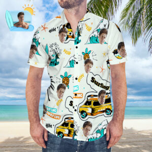 Custom Face Hawaiian Shirt Personalized Surfing Style White Aloha Beach Hawaiian Shirts Gift For Surfer  - Thelegend59