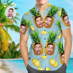 Custom Face Hawaiian Shirt Pineapple Personalized Tee For Husband  - Thelegend59