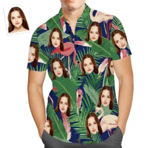 Custom Face Hawaiian Shirt Pink Flamingo Holiday Beach Hawaiian Shirtss For Him  - Thelegend59
