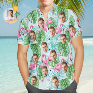 Custom Face Hawaiian Shirt Pink Flamingo Vacation Party Gift For Boyfriend  - Thelegend59
