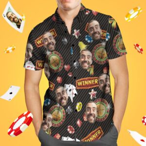 Custom Face Hawaiian Shirt Poker Hawaiian Shirts Gift For Him - Lucky Winner  - Thelegend59