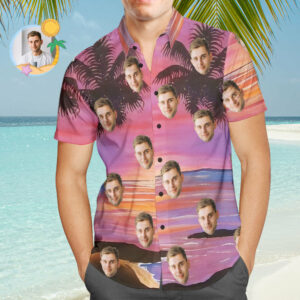 Custom Face Hawaiian Shirt Purple Coconut Tree Summer Hawaiian Shirts For Men  - Thelegend59