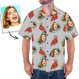 Custom Face Hawaiian Shirt Red Flamingo  - Thelegend59