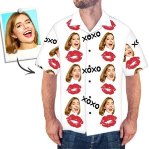 Custom Face Hawaiian Shirt Red Lips  - Thelegend59