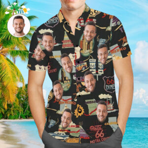 Custom Face Hawaiian Shirt Route 66 Icons Aloha Beach Hawaiian Shirts Gift For Him  - Thelegend59