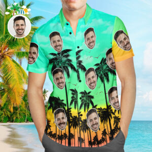 Custom Face Hawaiian Shirt Summer Fancy Green Personalized Aloha Beach Hawaiian Shirts For Men  - Thelegend59