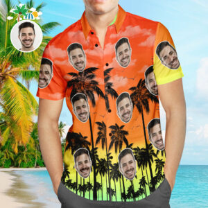 Custom Face Hawaiian Shirt Summer Fancy Orange Personalized Aloha Beach Hawaiian Shirts For Men  - Thelegend59