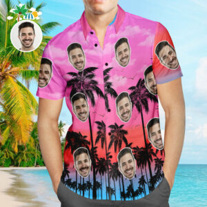 Custom Face Hawaiian Shirt Summer Fancy Purple Personalized Aloha Beach Hawaiian Shirts For Men  - Thelegend59