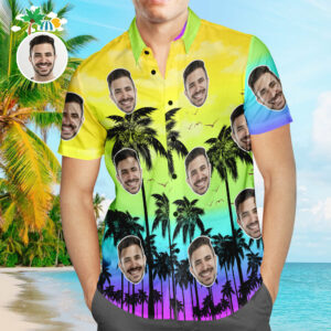 Custom Face Hawaiian Shirt Summer Fancy Yellow Personalized Aloha Beach Hawaiian Shirts For Men  - Thelegend59