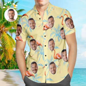 Custom Face Hawaiian Shirt Sunny Flamingo Personalized Aloha Beach Hawaiian Shirts For Men  - Thelegend59
