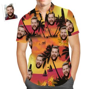 Custom Face Hawaiian Shirt Sunset Coconut Tree Beach Hawaiian Shirts Gift For Men  - Thelegend59