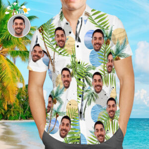 Custom Face Hawaiian Shirt Tropical Leaves Beach Hawaiian Shirts Party Gift For Men  - Thelegend59