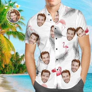 Custom Face Hawaiian Shirt White Feather Personalized Tee For Husband  - Thelegend59