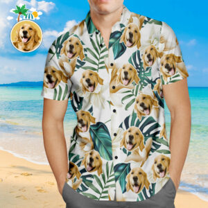 Custom Face Hawaiian Shirt White Flowers Personalized Aloha Beach Hawaiian Shirts For Pet Lover  - Thelegend59