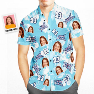 Custom Face Hawaiian Shirt White Flowers Personalized Birthday Gifts  - Thelegend59