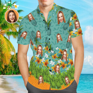 Custom Face Hawaiian Shirt Yellow Flowers Personalized Aloha Beach Hawaiian Shirts For Men  - Thelegend59