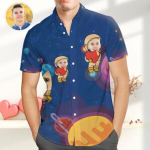 Custom Face Hawaiian Shirts - Astronaut With Heart Hawaiian Shirtss - Best Gift For Lovers  - Thelegend59