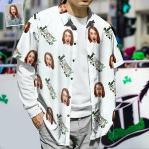 Custom Face Hawaiian Shirts - St. Patrick Short Sleeves Hawaiian Shirtss - Clover And Alphabet Pattern Top  - Thelegend59